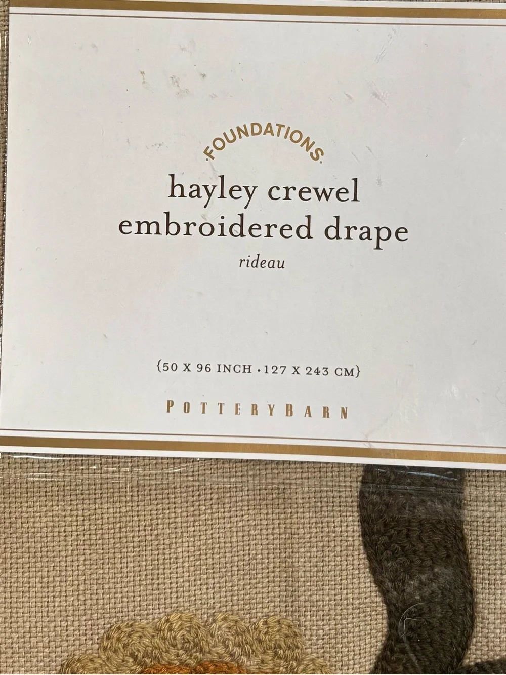 Pottery Barn Hayley Crewel Embroidered Drape - Cream/Tan New in Bag